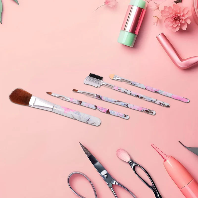 Floral Makeup Brush Set for Eyes, Lips, and Face (5 Pc)