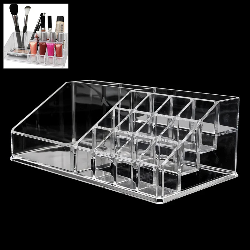 16 Compartment Cosmetic Makeup Jewellery Lipstick Storage Organiser Box, Cosmetic Storage Box Make-up Lipstick Organizer / Lipstick Holder Case Transparent