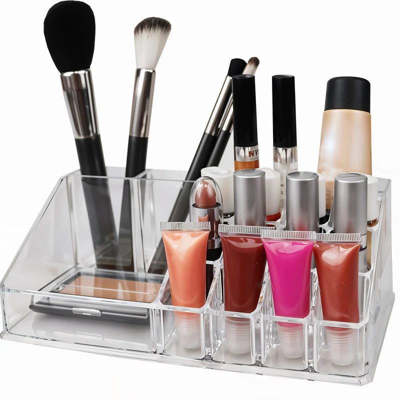16 Compartment Cosmetic Makeup Jewellery Lipstick Storage Organiser Box, Cosmetic Storage Box Make-up Lipstick Organizer / Lipstick Holder Case Transparent