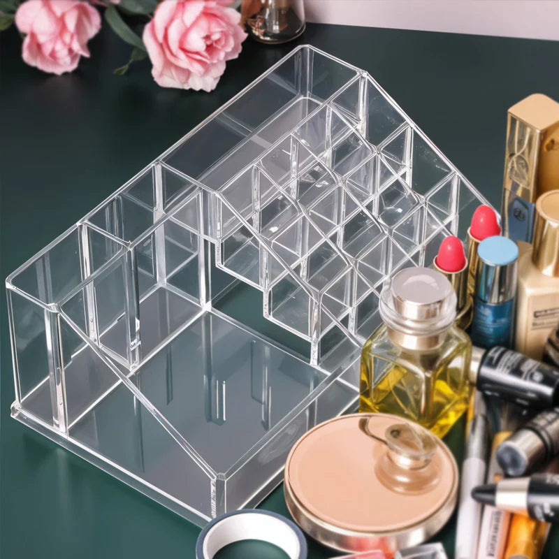 16 Compartment Cosmetic Makeup Jewellery Lipstick Storage Organiser Box, Cosmetic Storage Box Make-up Lipstick Organizer / Lipstick Holder Case Transparent
